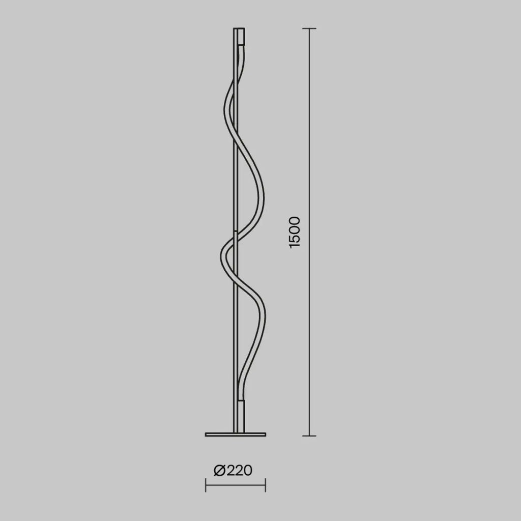 Lampadaire LED à ruban lumineux ondulé, base acier noir