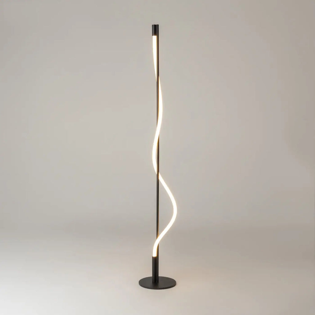 Lampadaire LED à ruban lumineux ondulé, base acier noir