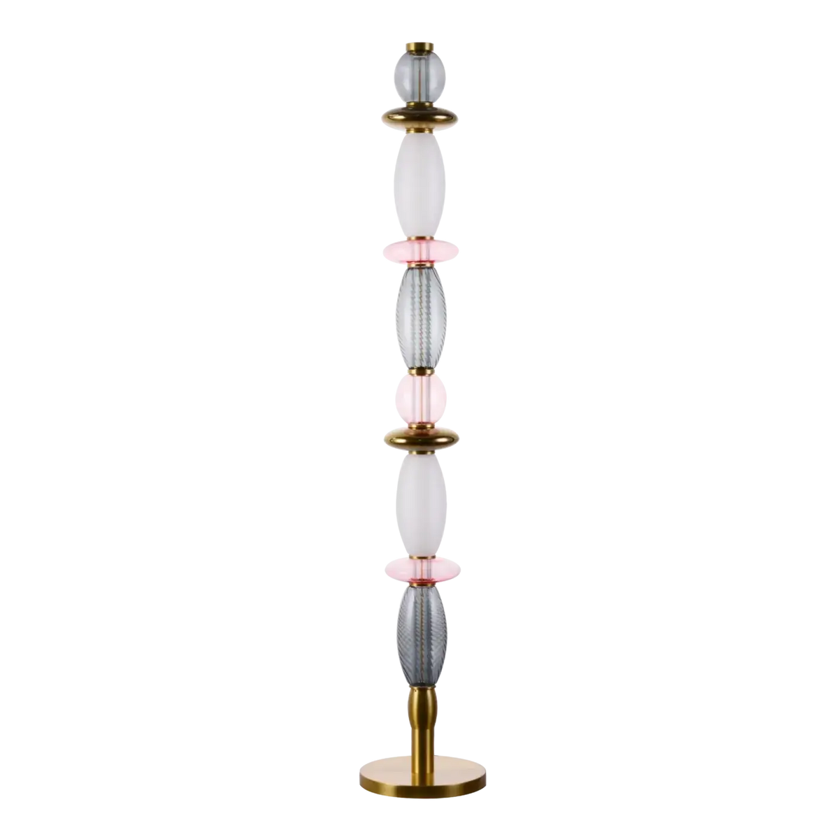 Lampadaire à verrines en verre soufflé, structure dorée