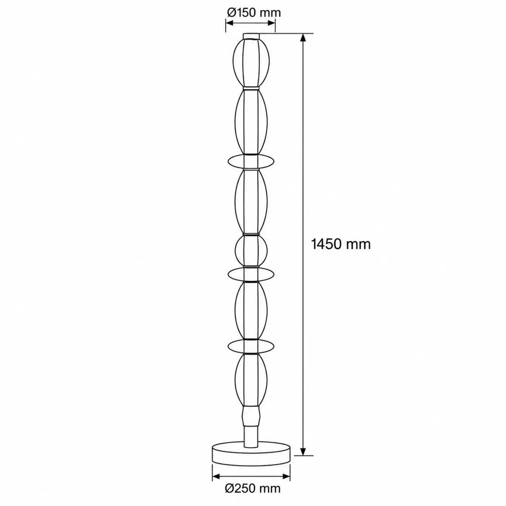 Lampadaire à verrines en verre soufflé, structure dorée