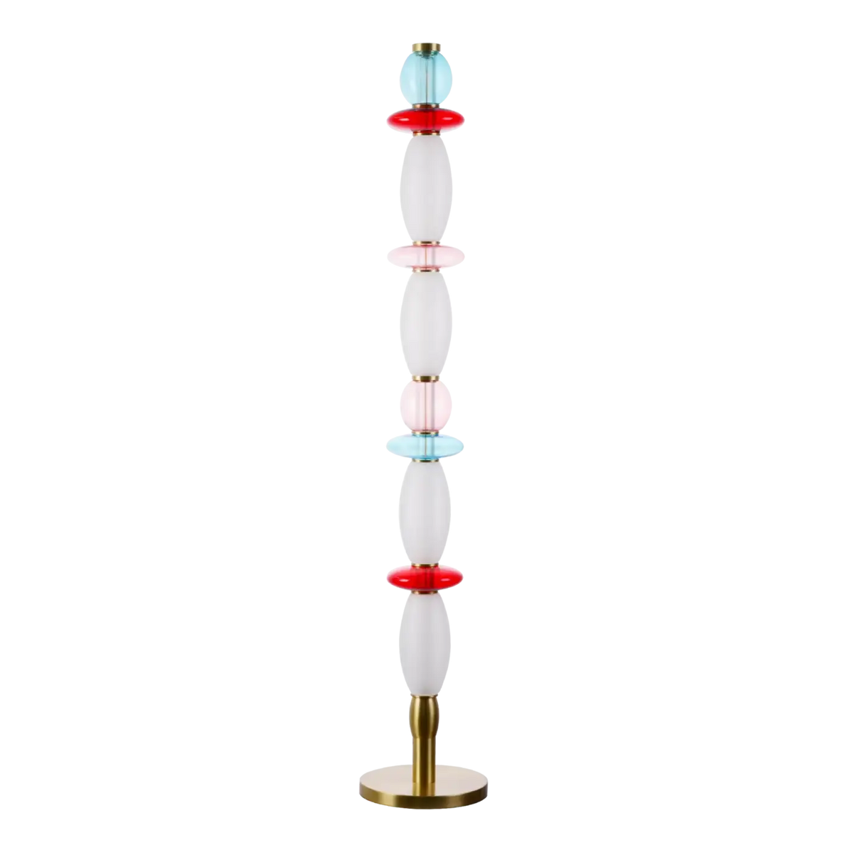 Lampadaire à verrines en verre soufflé, structure dorée
