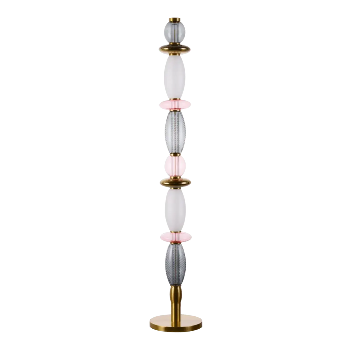 Lampadaire à verrines en verre soufflé, structure dorée