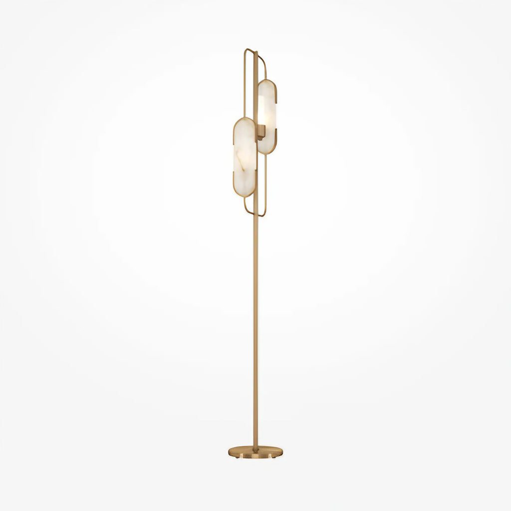 Lampadaire pied doré sur socle en marbre blanc, 161,5 cm