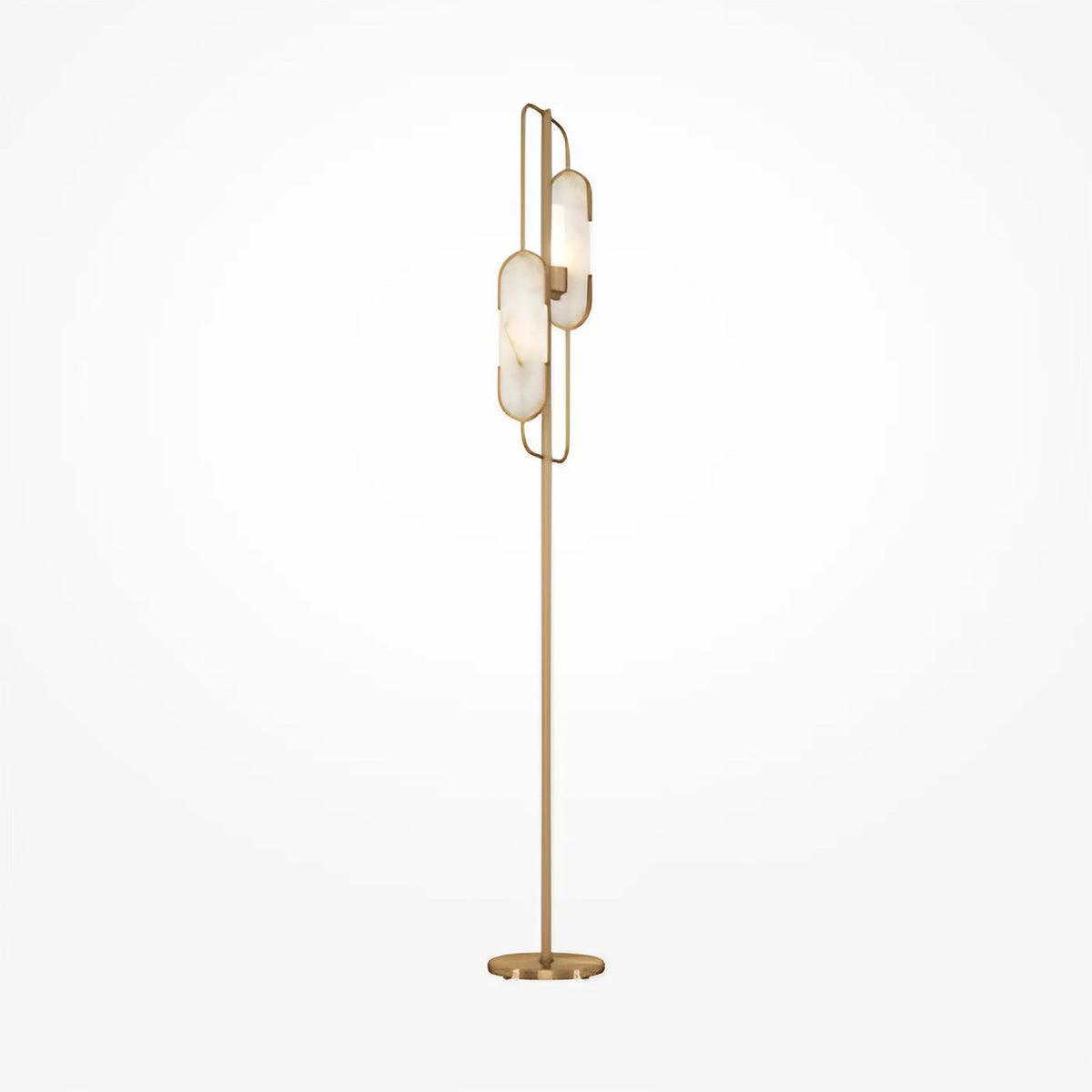 Lampadaire pied doré sur socle en marbre blanc, 161,5 cm