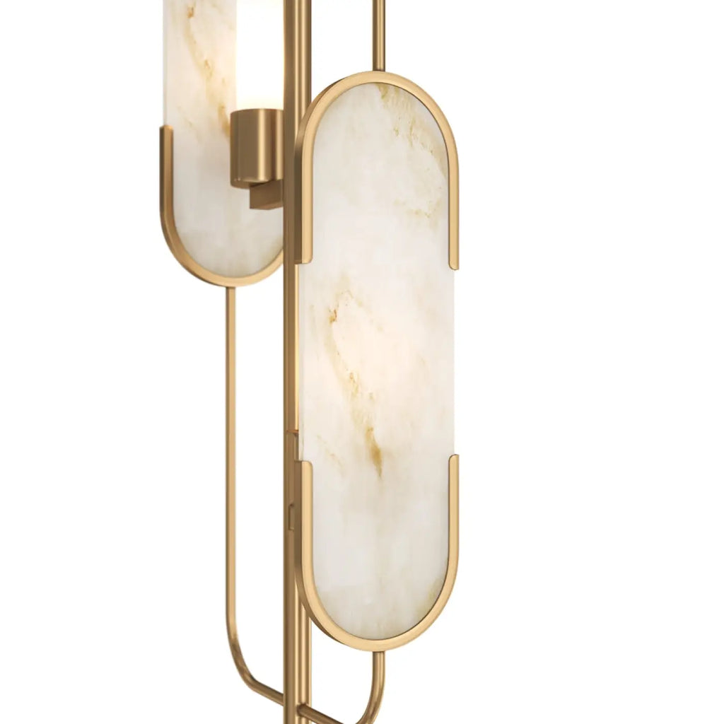 Lampadaire pied doré sur socle en marbre blanc, 161,5 cm