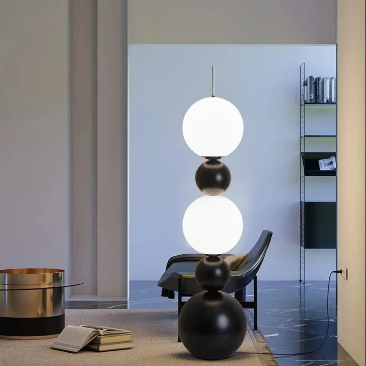 Lampadaire noir minimaliste à boules lumineuses