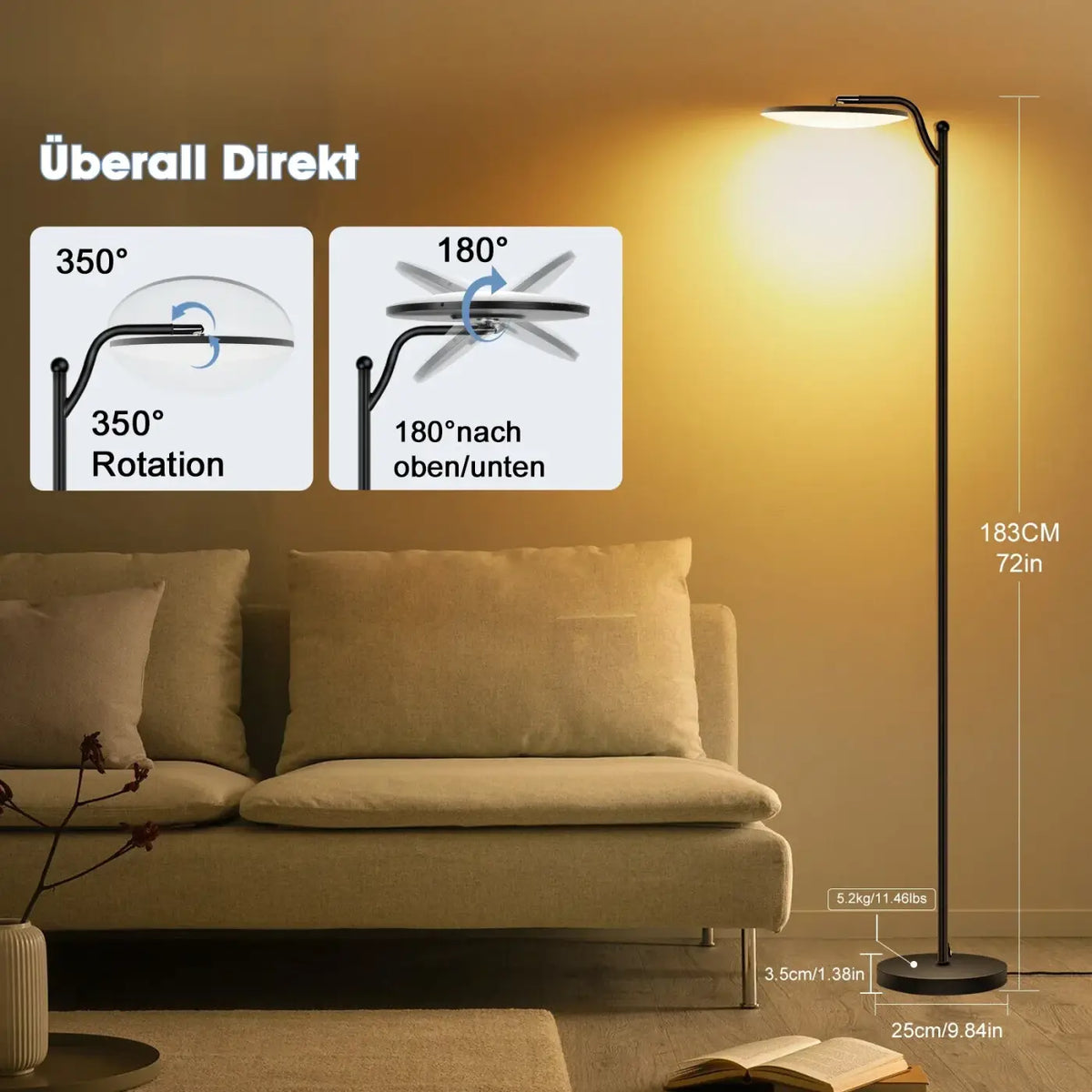 Lampadaire minimaliste en métal noir pour la chambre