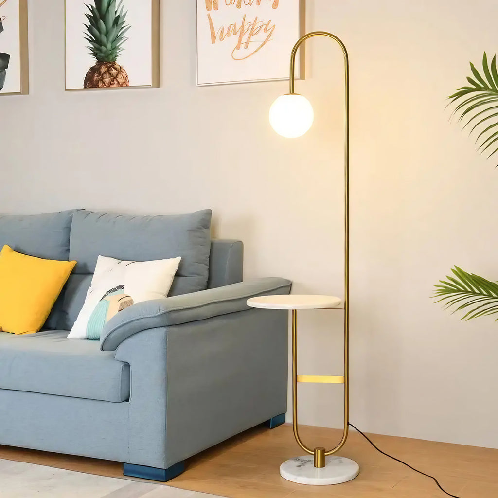 Lampadaire moderne avec table intégrée, noir ou doré