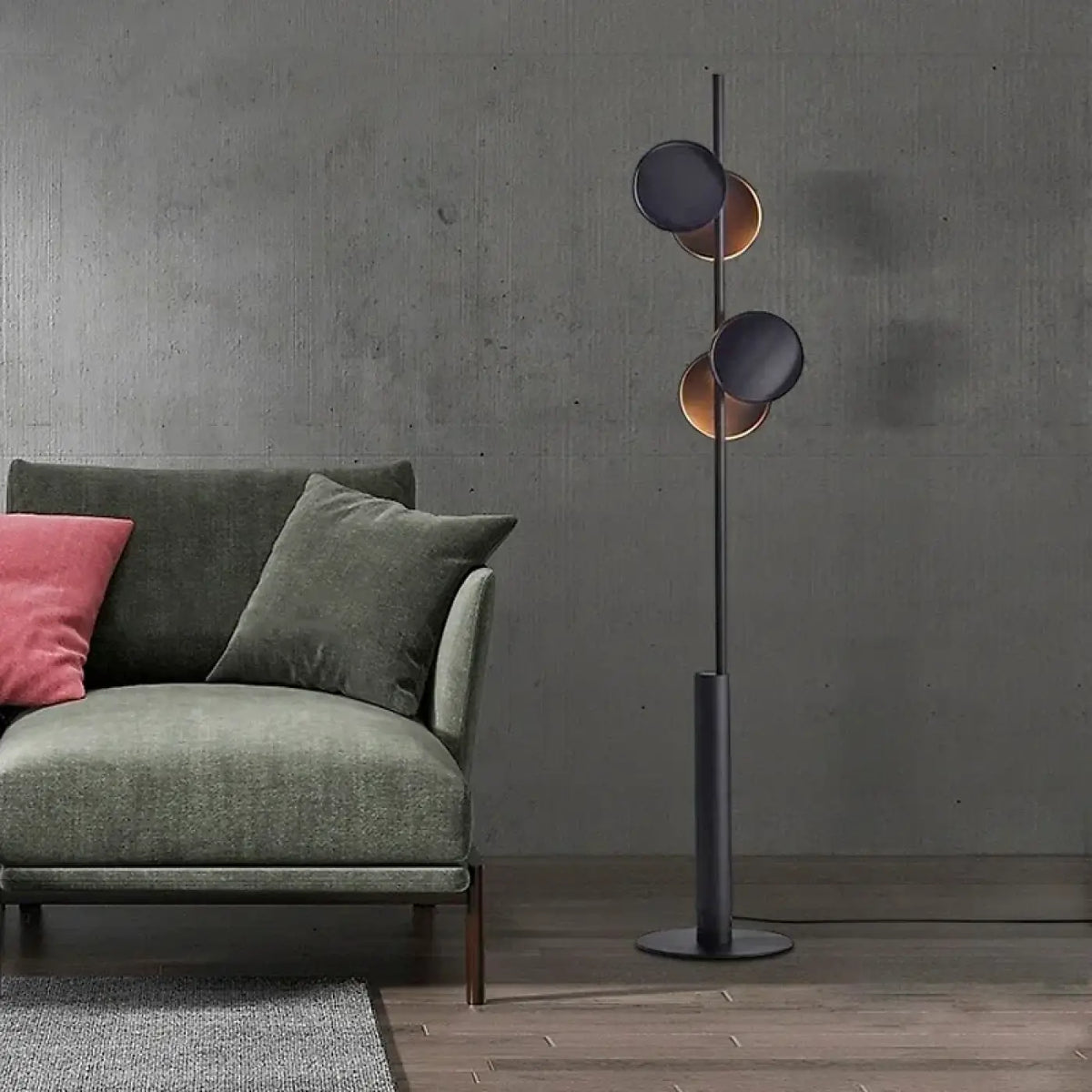 Lampadaire moderne à double éclairage, silhouette graphique