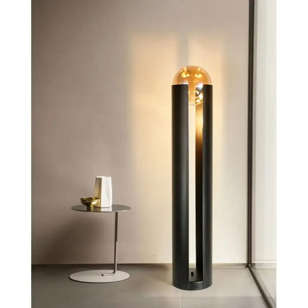 Lampadaire noir à boule de verre, ambre ou transparent, ambre