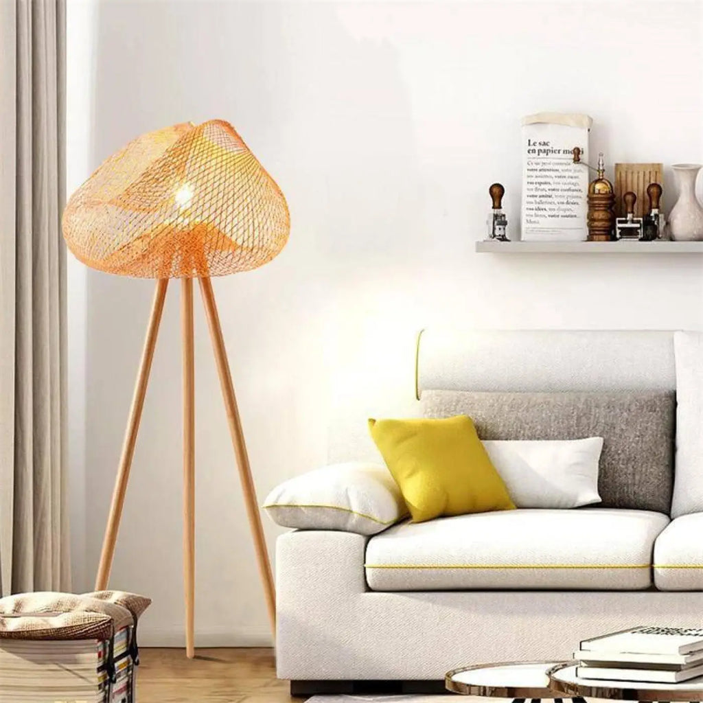 Lampadaire sur pied en rotin, style naturel et bohème