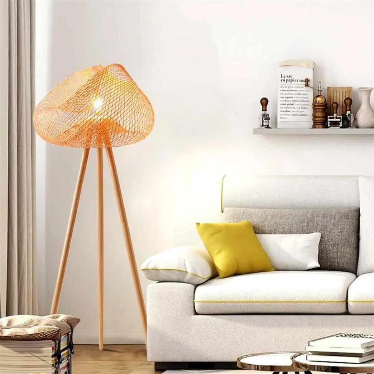 Lampadaire sur pied en rotin, style naturel et bohème