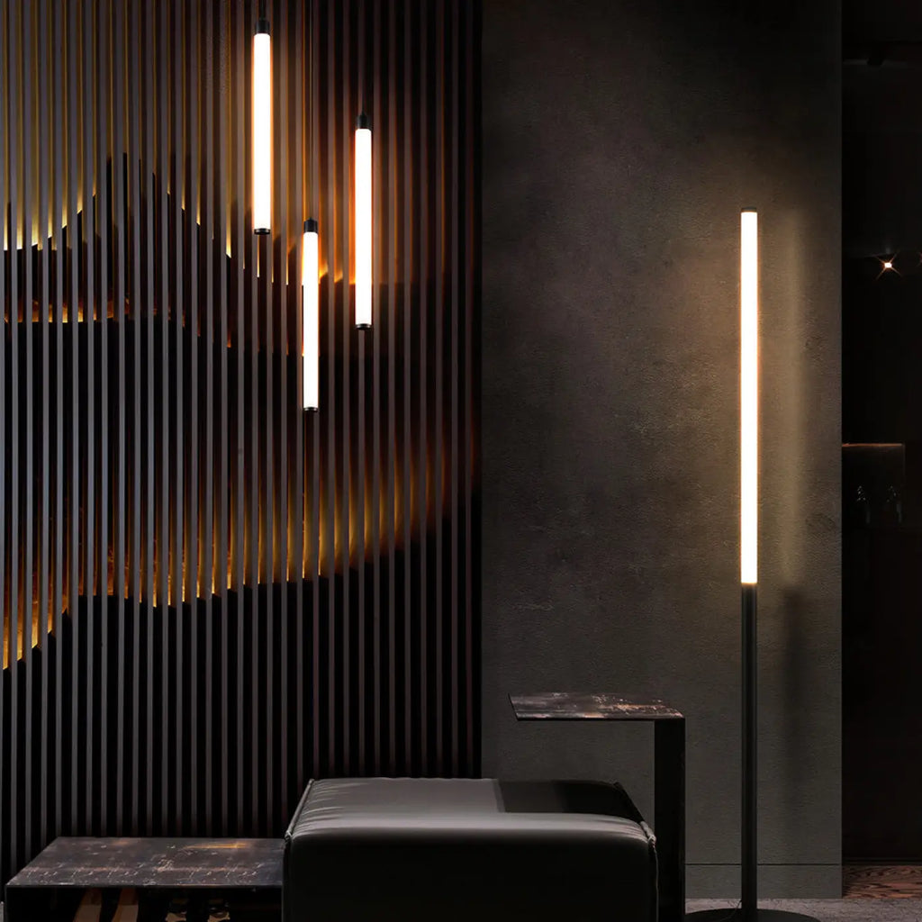 Lampadaire LED tube lumineux vertical en acier noir, 130 cm