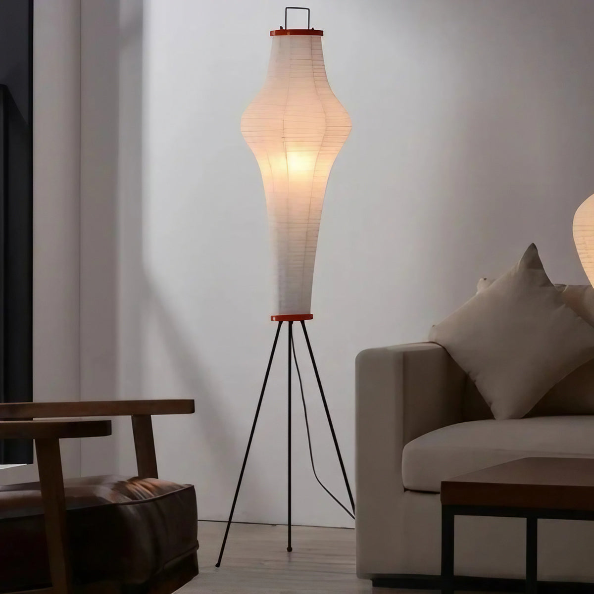 Lampadaire japandi en papier plissé, six abat-jours au choix