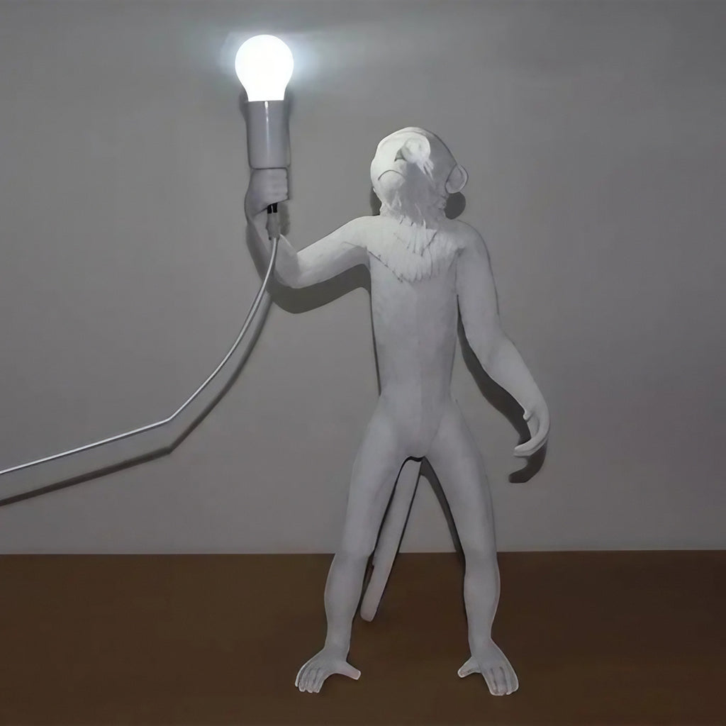 Lampadaire singe en résine sculptée, blanc, noir ou doré, blanc