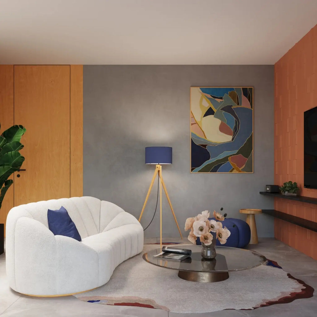Lampadaire trépied en bois naturel, abat-jour tissu de 40 cm