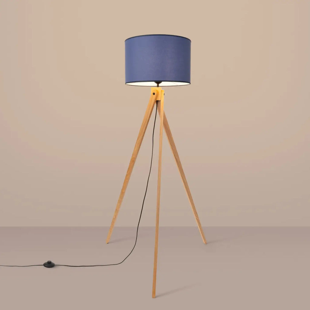 Lampadaire trépied en bois naturel, abat-jour tissu de 40 cm