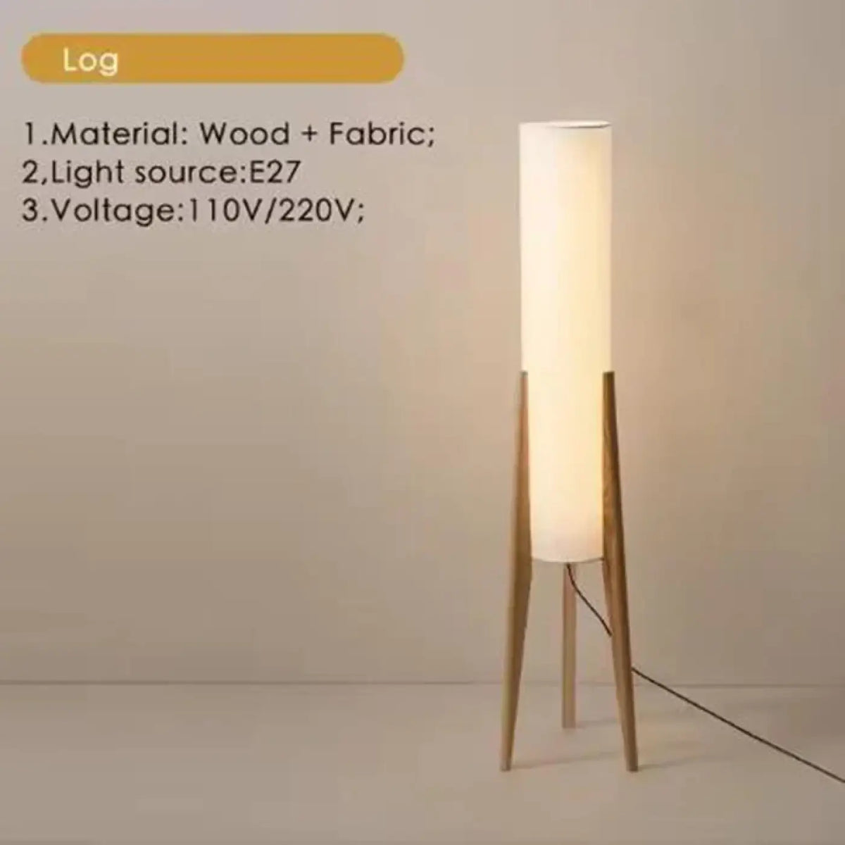 Lampadaire trépied nordique en bois naturel, beige ou marron