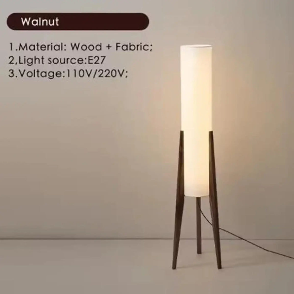 Lampadaire trépied nordique en bois naturel, beige ou marron