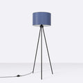 Lampadaire trépied fin en acier noir, abat-jour cylindre 40 cm, bleu marine/noir
