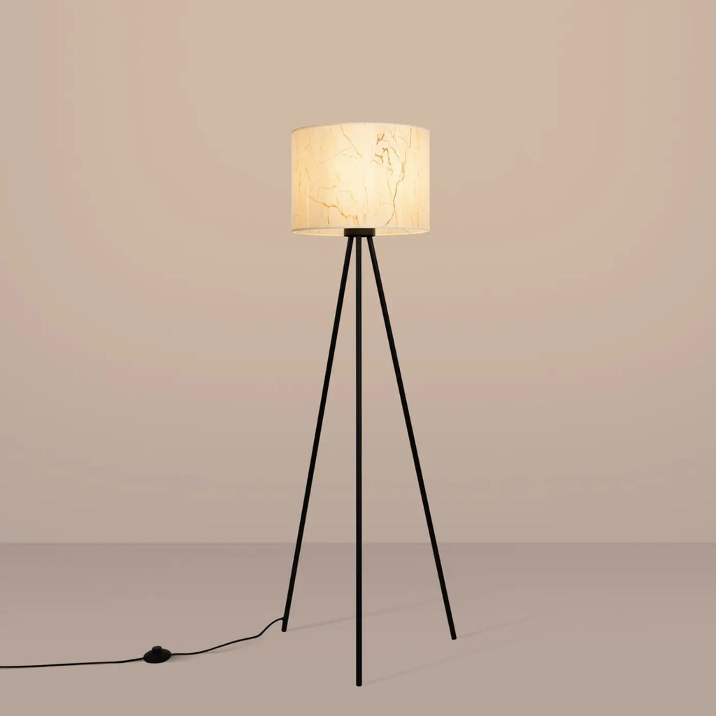 Lampadaire trépied fin en acier noir, abat-jour cylindre 40 cm