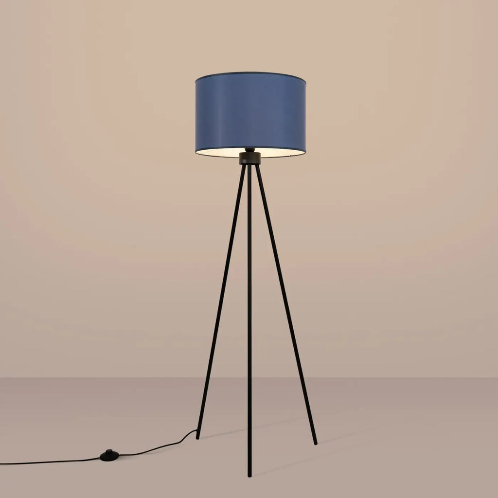 Lampadaire trépied fin en acier noir, abat-jour cylindre 40 cm