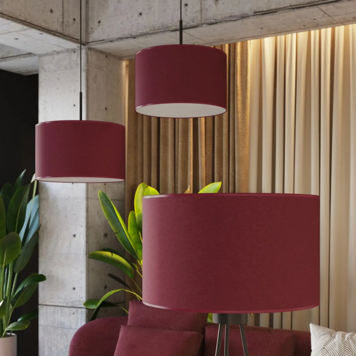 Lampadaire trépied fin en acier noir, abat-jour cylindre 40 cm