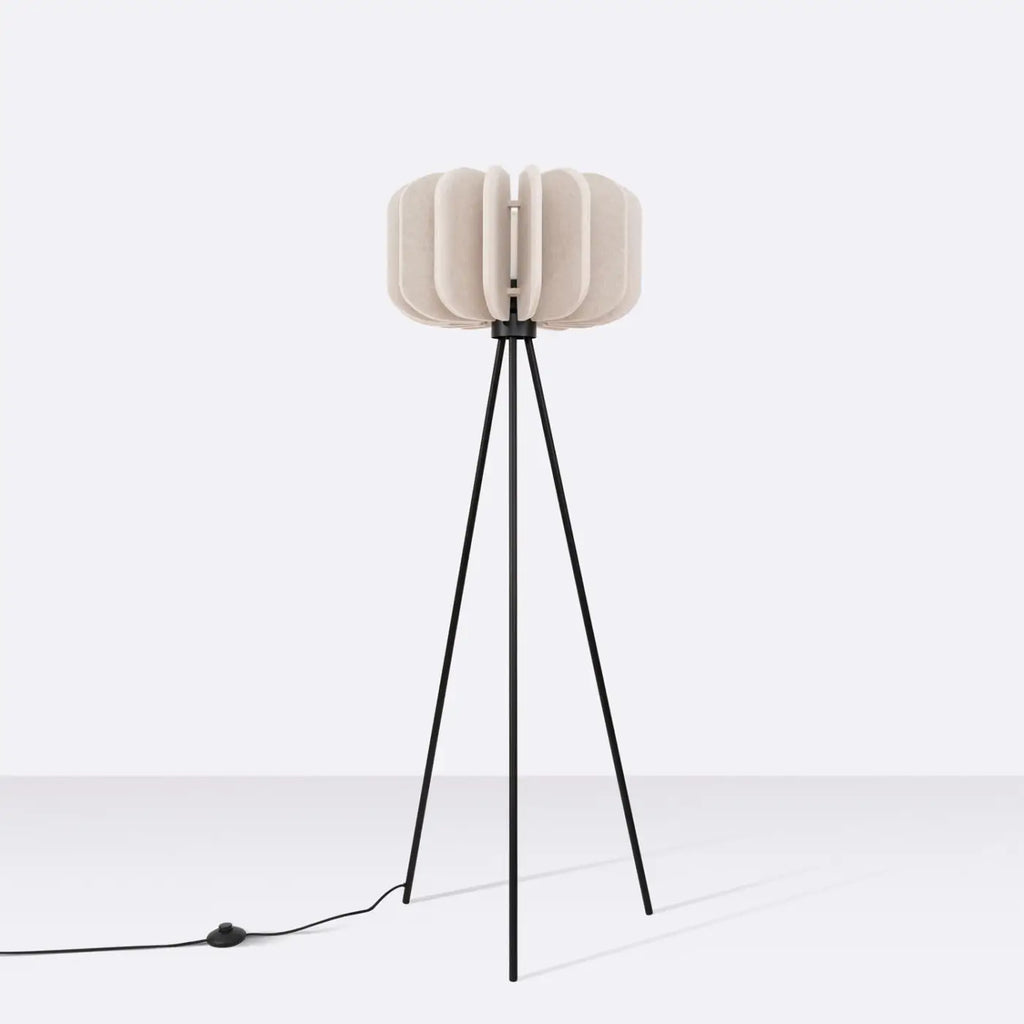 Lampadaire trépied en acier noir, abat-jour feutre de 45 cm, beige/noir