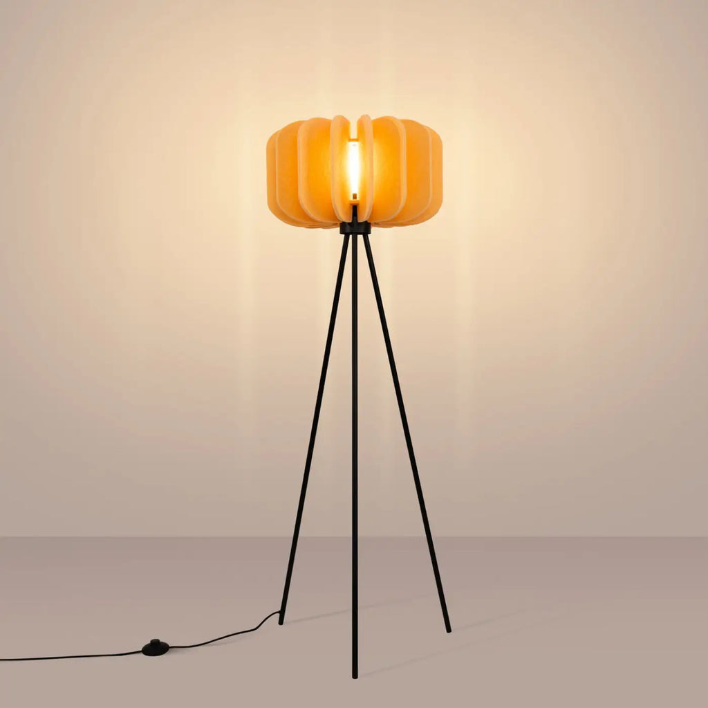 Lampadaire trépied en acier noir, abat-jour feutre de 45 cm