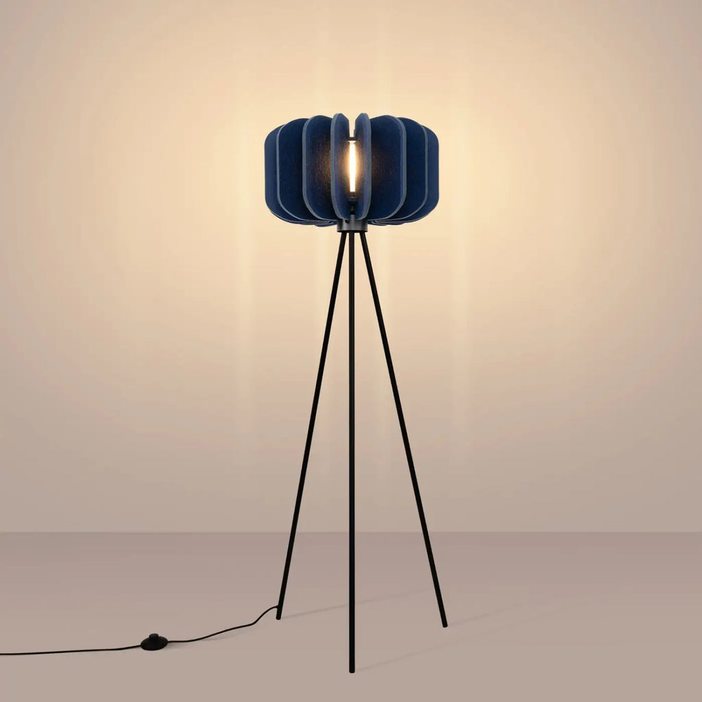 Lampadaire trépied en acier noir, abat-jour feutre de 45 cm