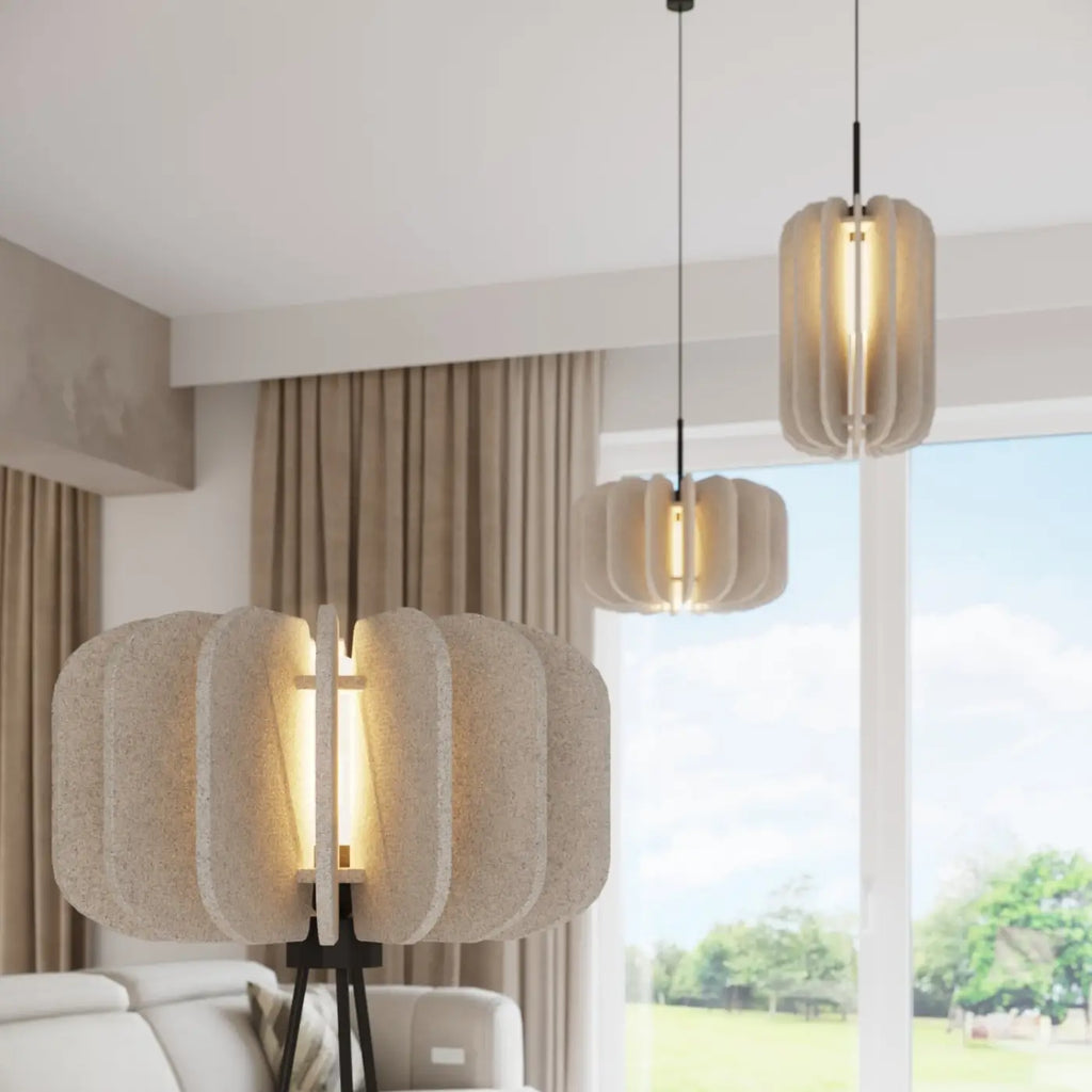 Lampadaire trépied en acier noir, abat-jour feutre de 45 cm