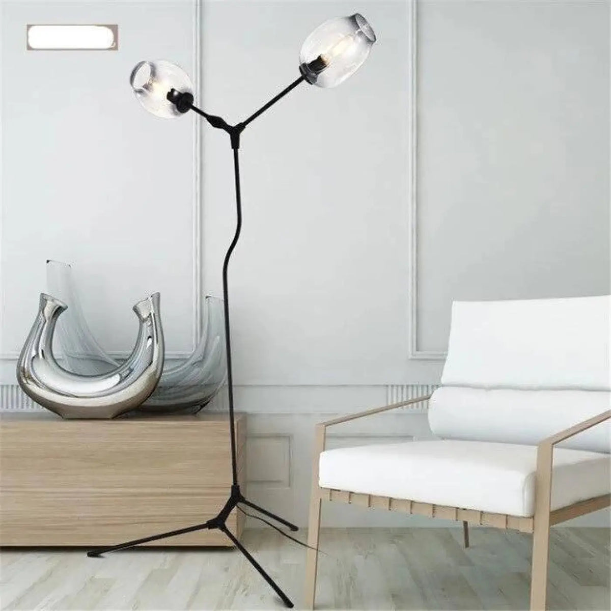 Lampadaire en verre soufflé, noir, bronze, blanc ou transparent, blanc