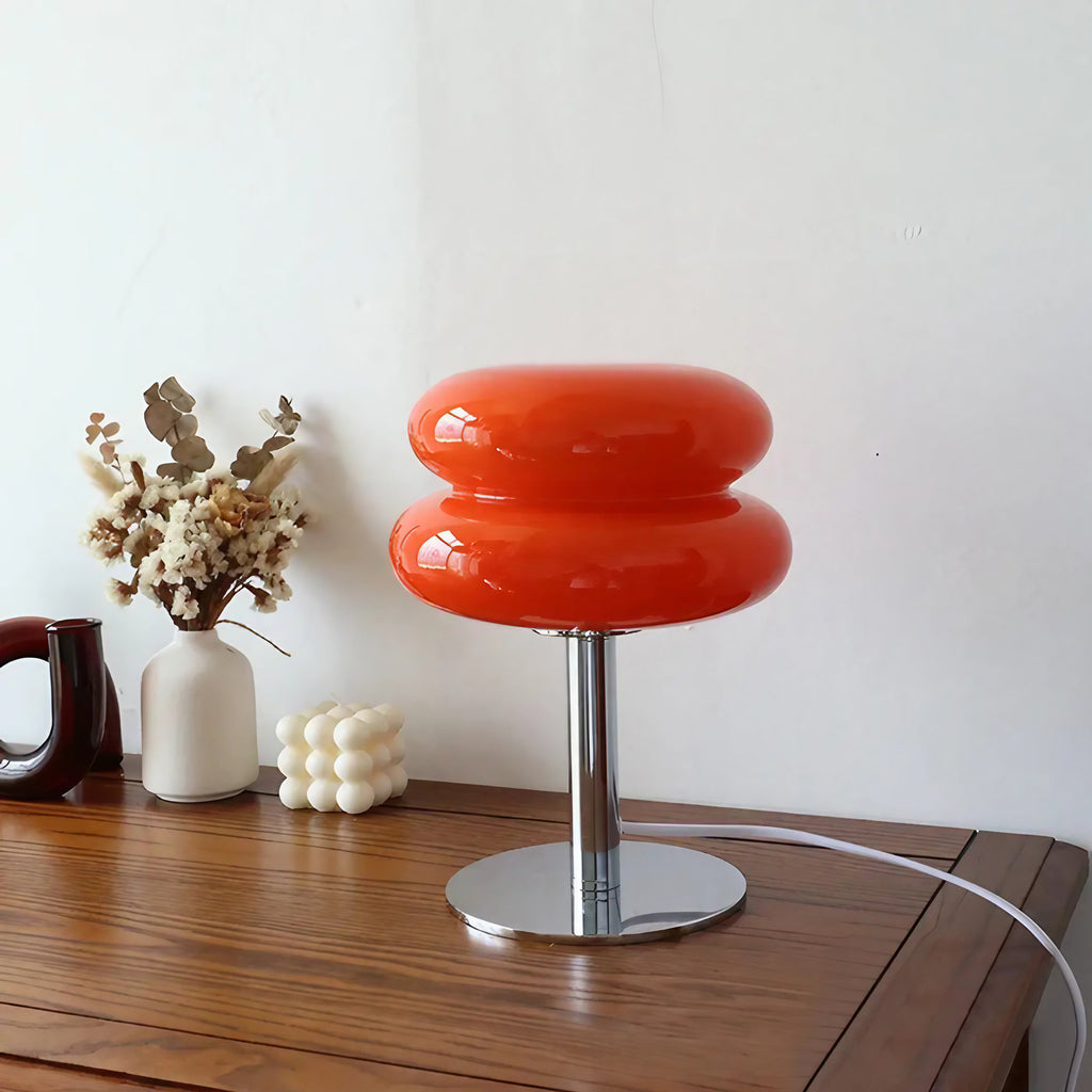 Lampe à poser en verre sur pied chromé, quatre coloris