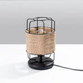 Lampe industrielle à poser, métal noir et corde tressée