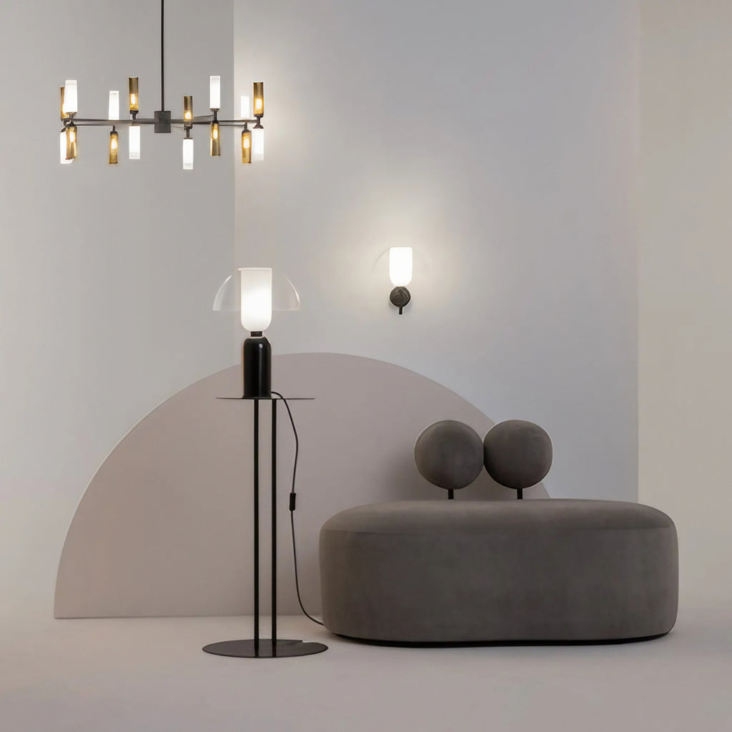 Lampe de chevet pied en céramique et abat-jour en tissu, 43 cm
