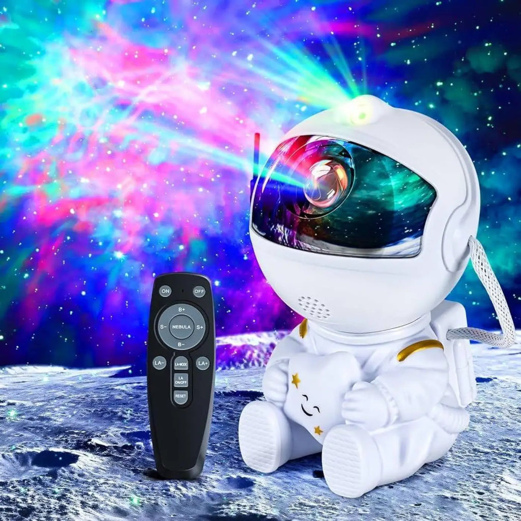 Lampe astronaute à projection d'étoiles, coloris blanc ou noir, blanc