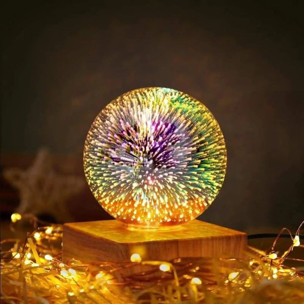 Lampe boule à poser, trois motifs lumineux au choix