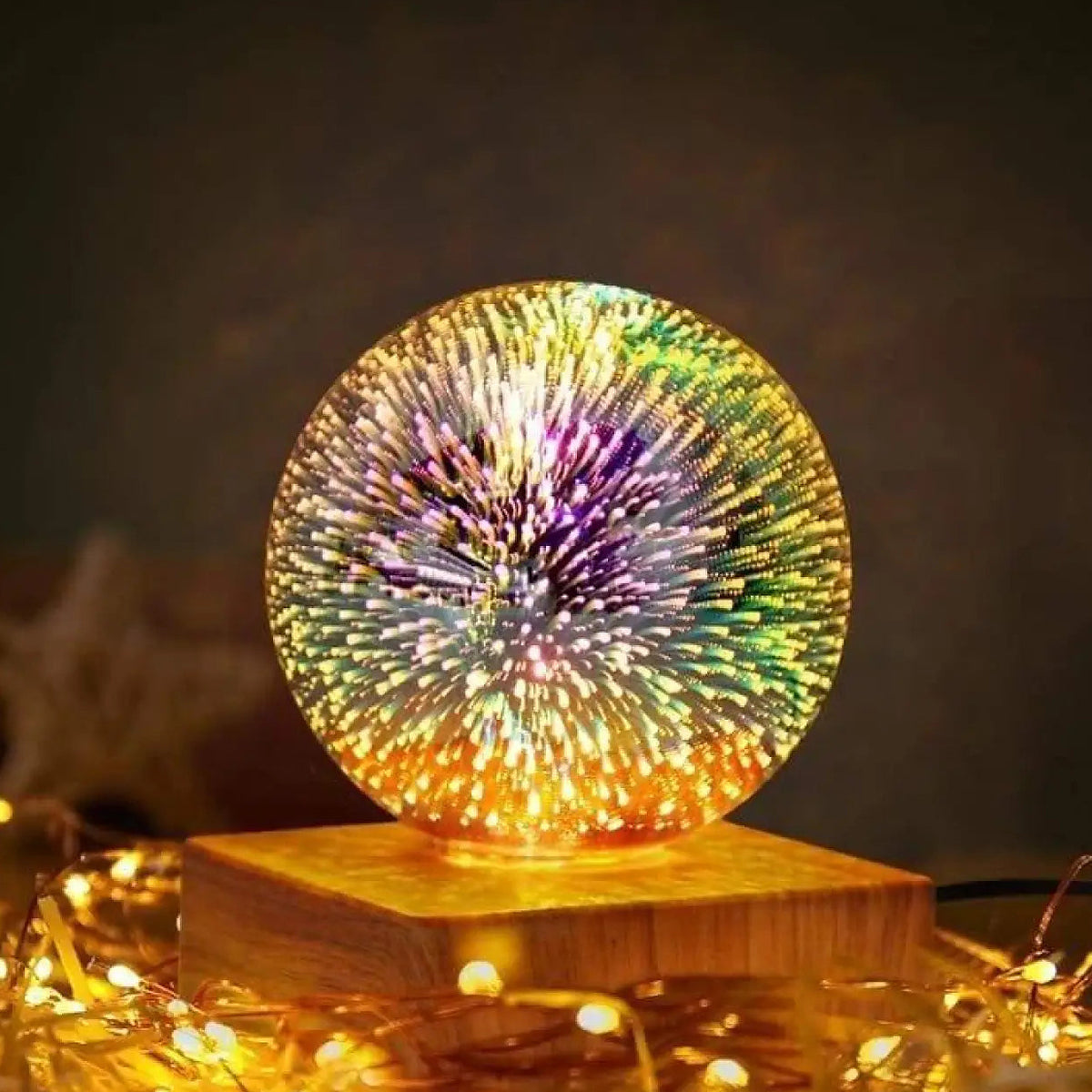 Lampe boule à poser, trois motifs lumineux au choix
