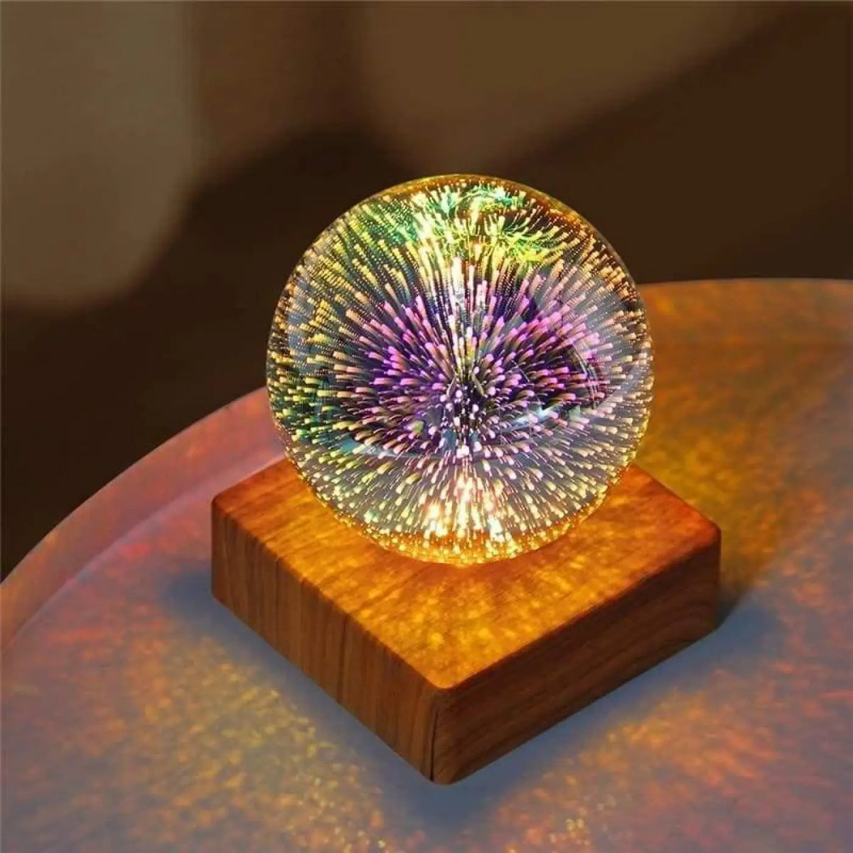 Lampe boule à poser, trois motifs lumineux au choix