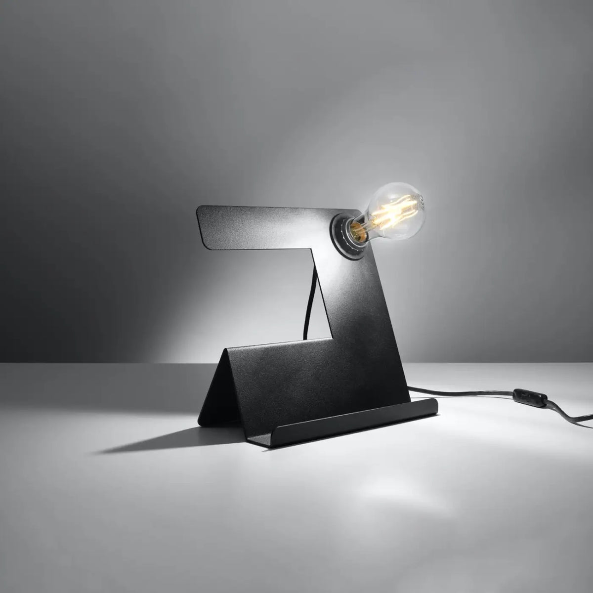 Lampe de bureau en acier plié avec vide-poche, ampoule apparente