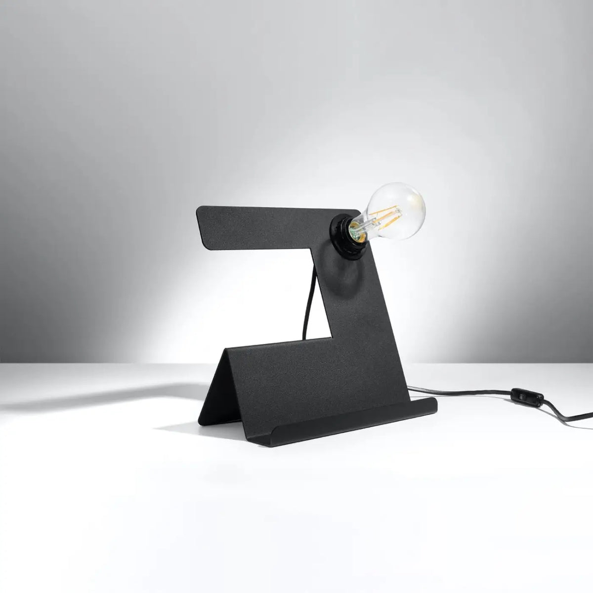 Lampe de bureau en acier plié avec vide-poche, ampoule apparente, noir