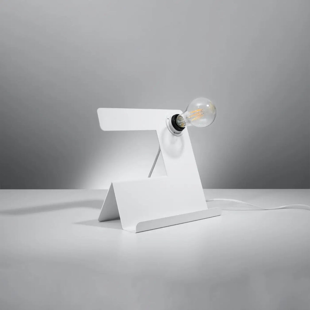 Lampe de bureau en acier plié avec vide-poche, ampoule apparente, blanc