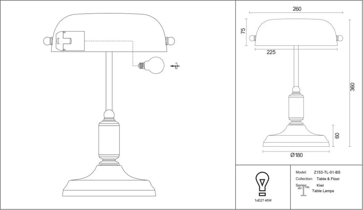 Lampe de bureau style banquier, abat-jour en verre vert