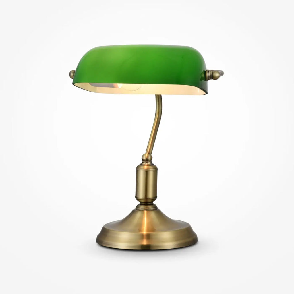 Lampe de bureau style banquier, abat-jour en verre vert