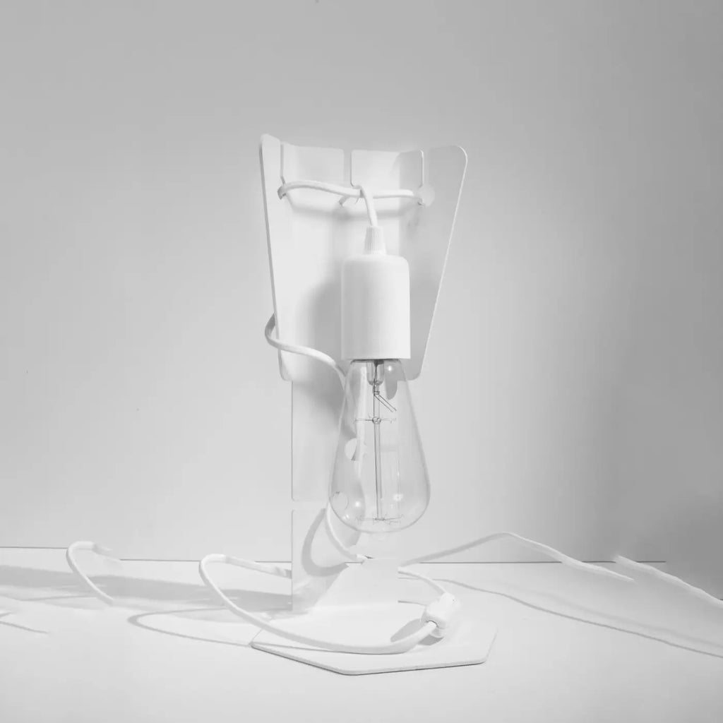 Lampe de bureau plaque en acier découpée, ampoule pendante E27, blanc