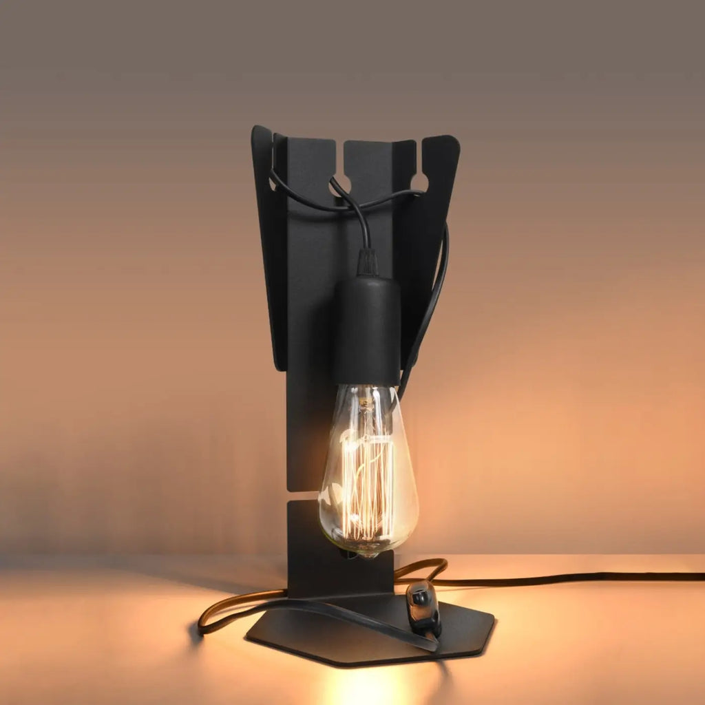 Lampe de bureau plaque en acier découpée, ampoule pendante E27