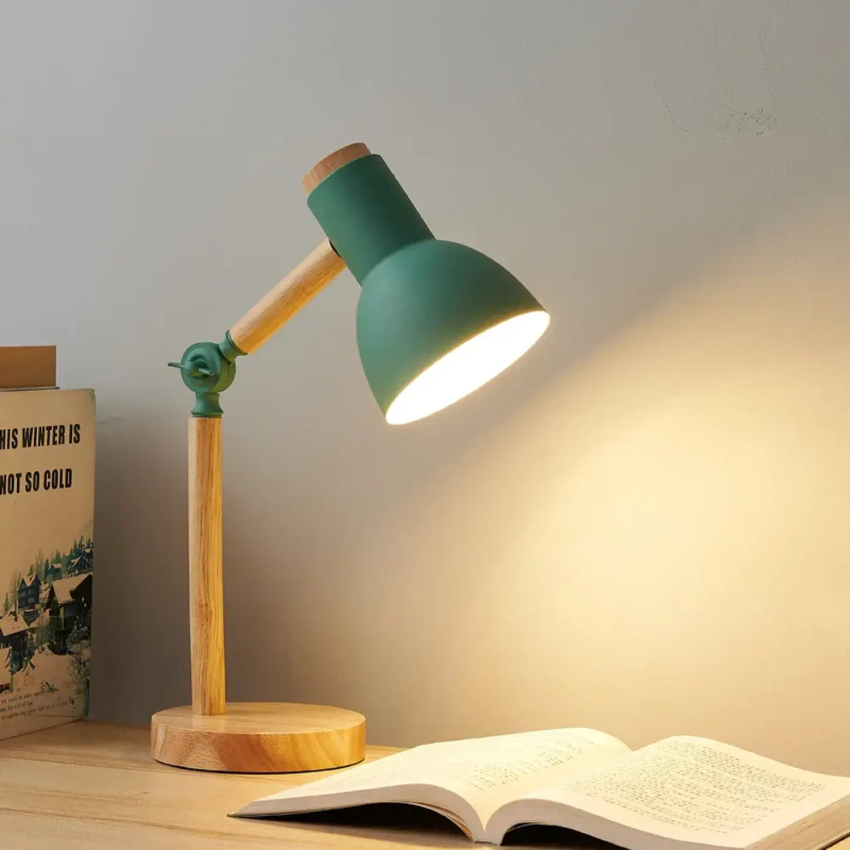 Lampe de bureau scandinave en bois et métal, quatre coloris, vert