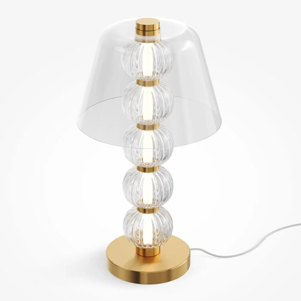 Lampe de chevet bijou, perles de verre sur métal doré, LED 10 W