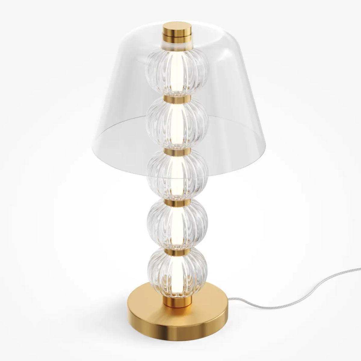 Lampe de chevet bijou, perles de verre sur métal doré, LED 10 W