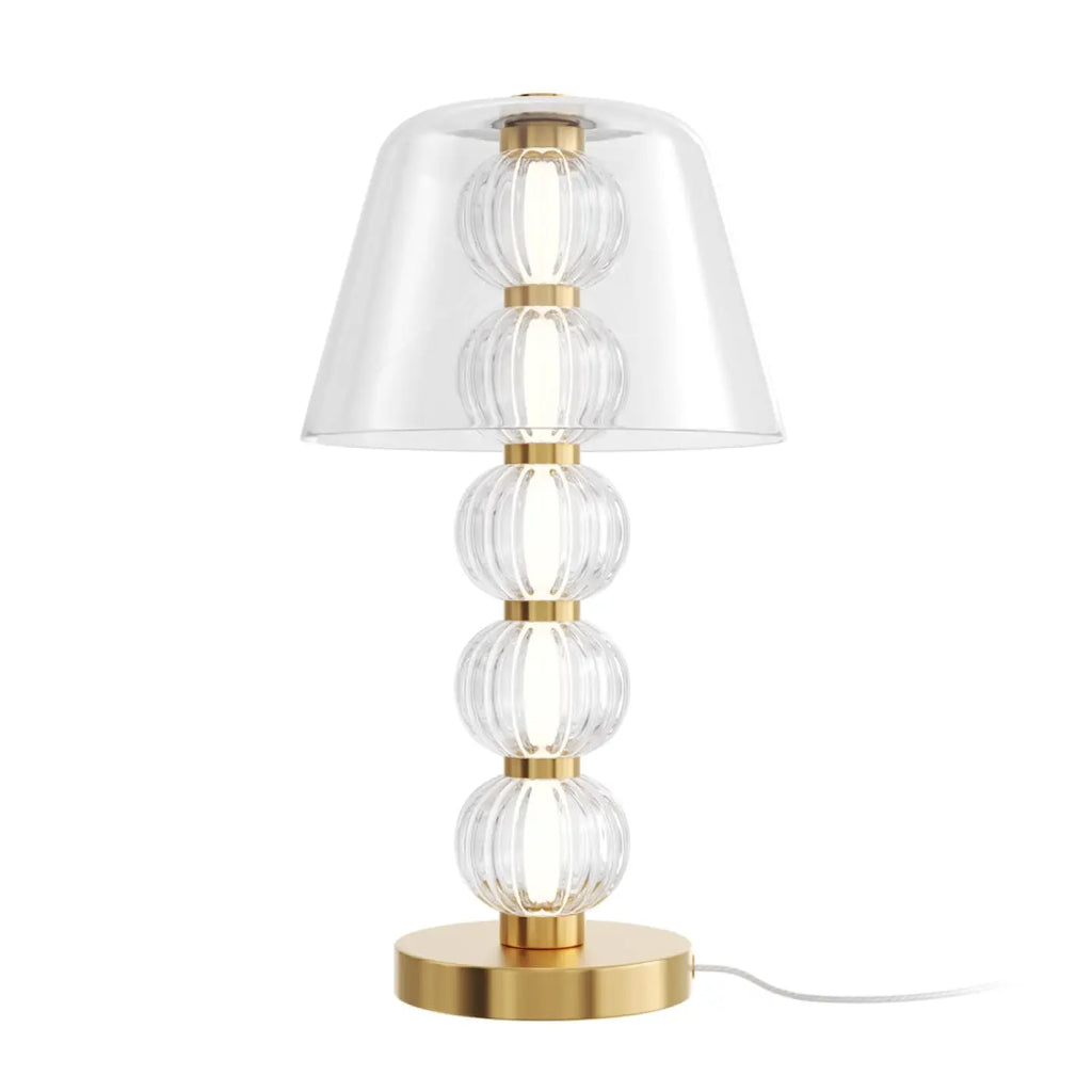 Lampe de chevet bijou, perles de verre sur métal doré, LED 10 W